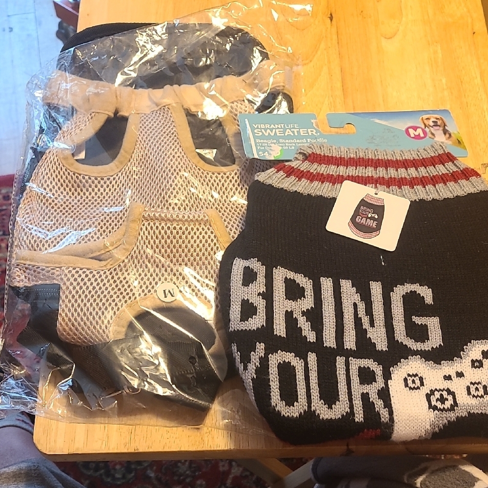 Black and Gray Dog Sweater with Nordic Pattern